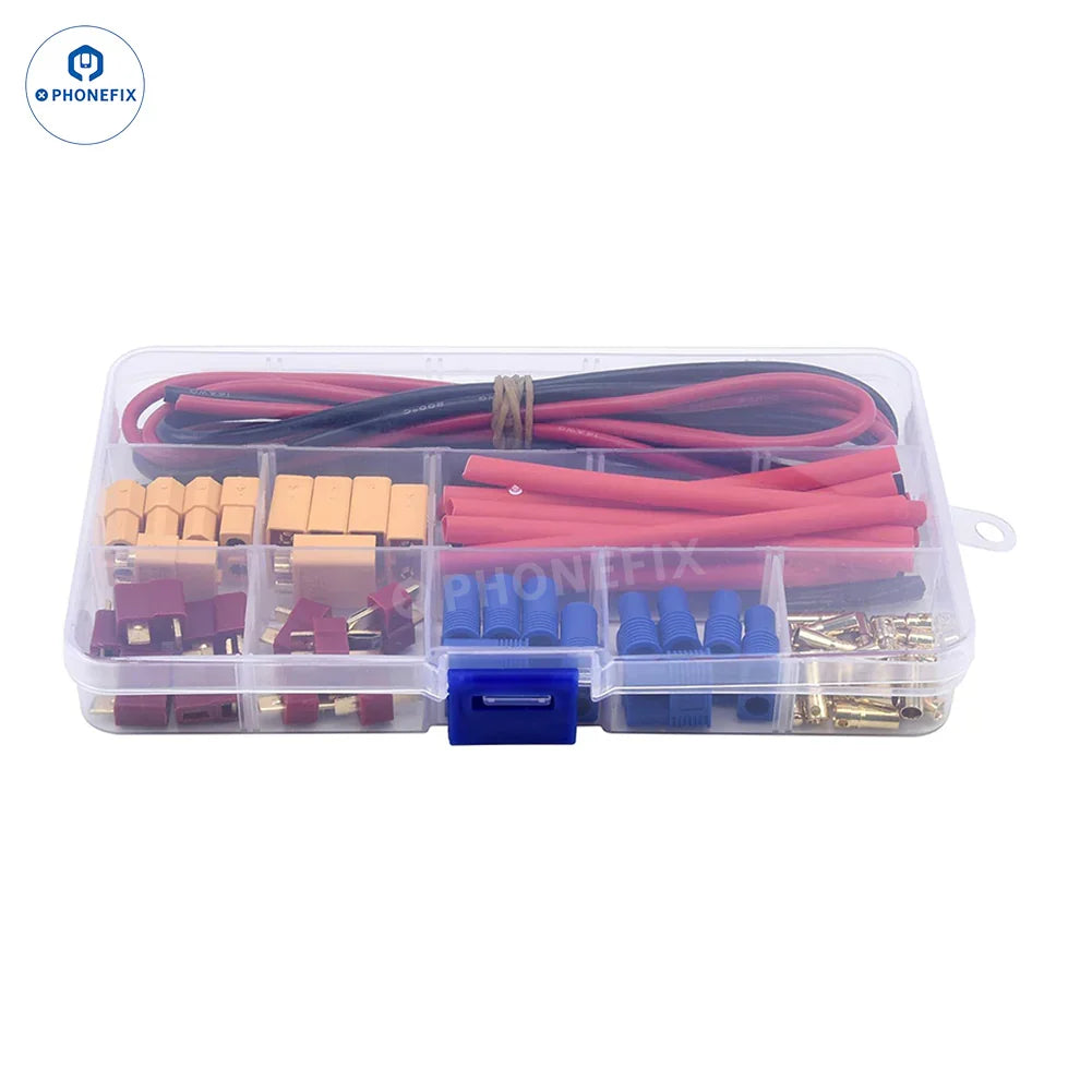 Set of 52 PHONEFIX T-Plug EC3 XT60 battery connector adapters for PCB soldering, used in RC and battery pack connections.