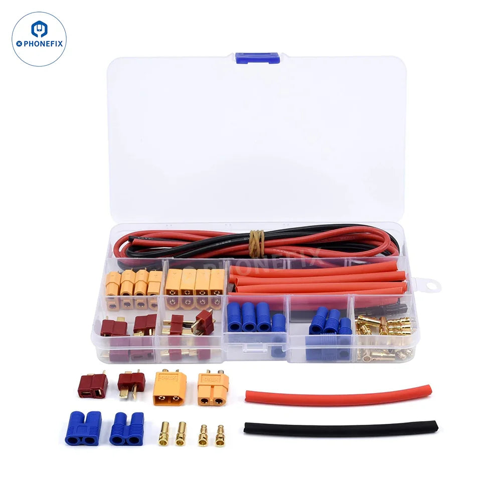 Set of 52 PHONEFIX T-Plug EC3 XT60 battery connector adapters for PCB soldering and RC hobby projects.