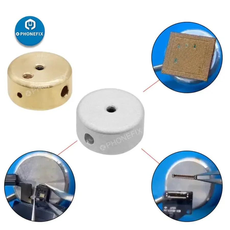 Small copper pre-heating mini head for JBC C210 and C245 soldering iron tips, used for precise PCB soldering.