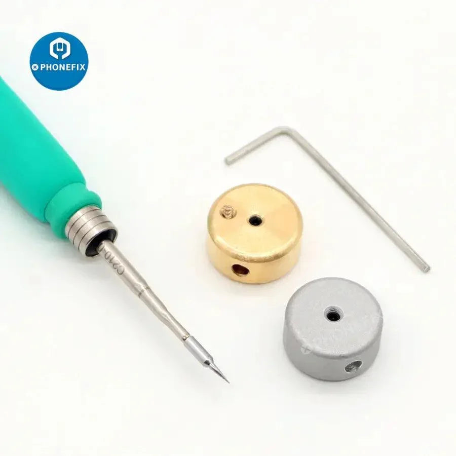 Small pre-heating mini soldering iron head for JBC C210 and C245 soldering tips, used with PHONEFIX PCB soldering tools.