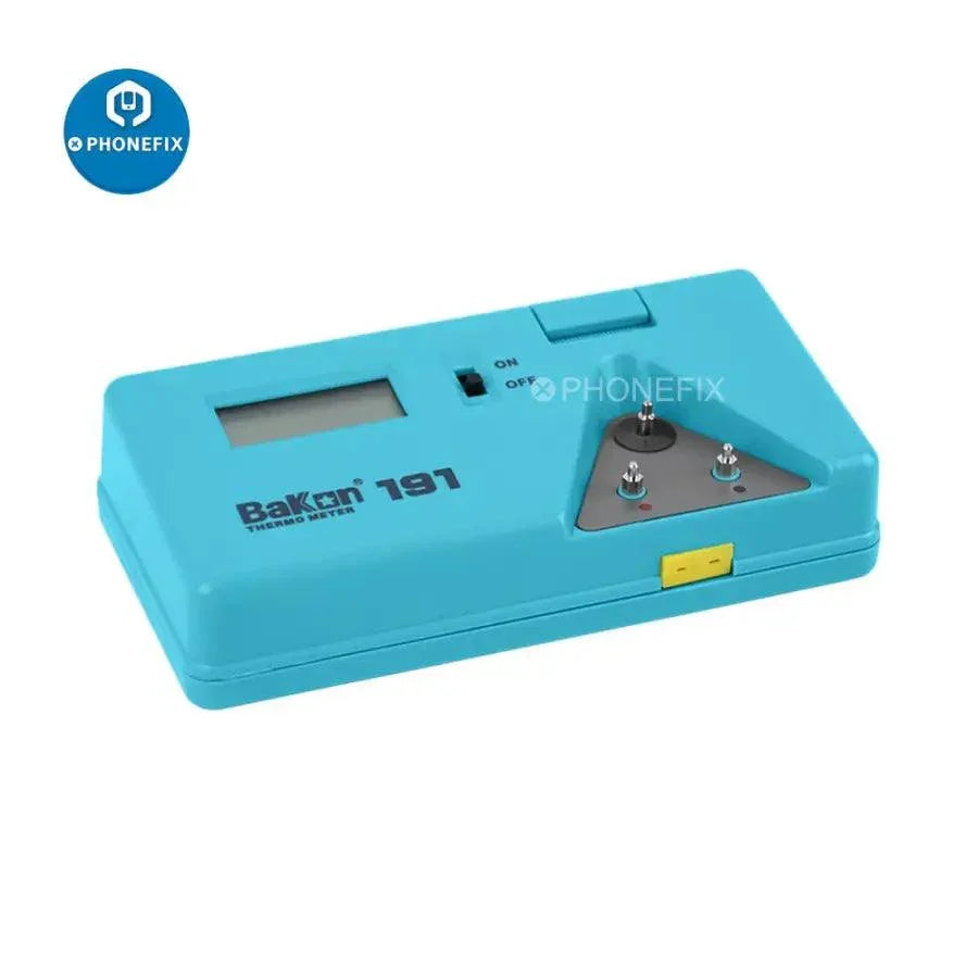Bakon BK191 soldering iron tip temperature tester tool for PCB soldering, used for accurate temperature measurement.