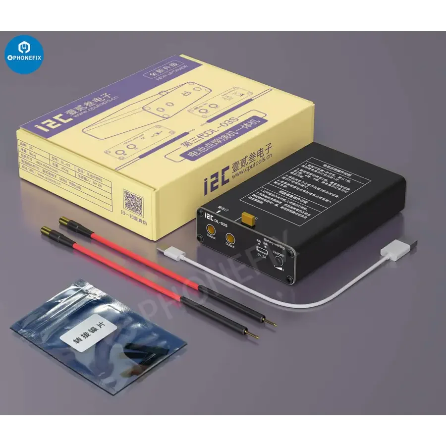 I2C DL-03S mini spot welder machine for battery short circuit repair, a compact PCB soldering tool by PHONEFIX.