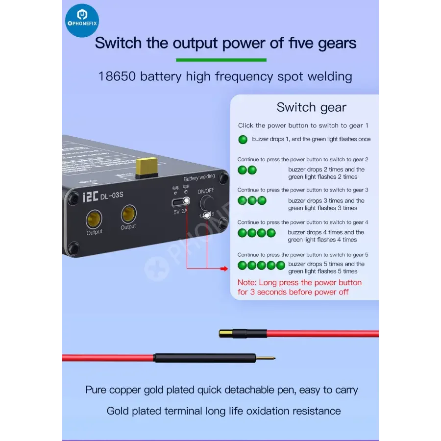 I2C DL-03S Mini Spot Welder Machine for battery short circuit repair, used for PCB soldering and repair, by PHONEFIX.