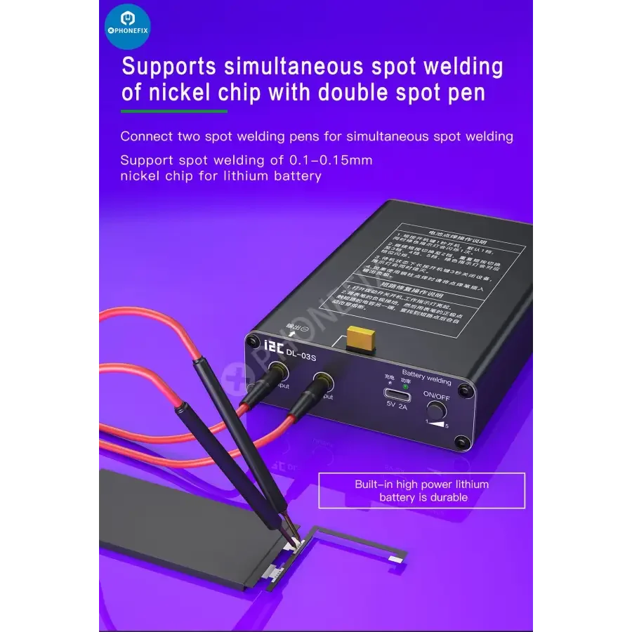 I2C DL-03S Mini Spot Welder Machine for battery short circuit repair, compact PCB soldering tool by PHONEFIX.
