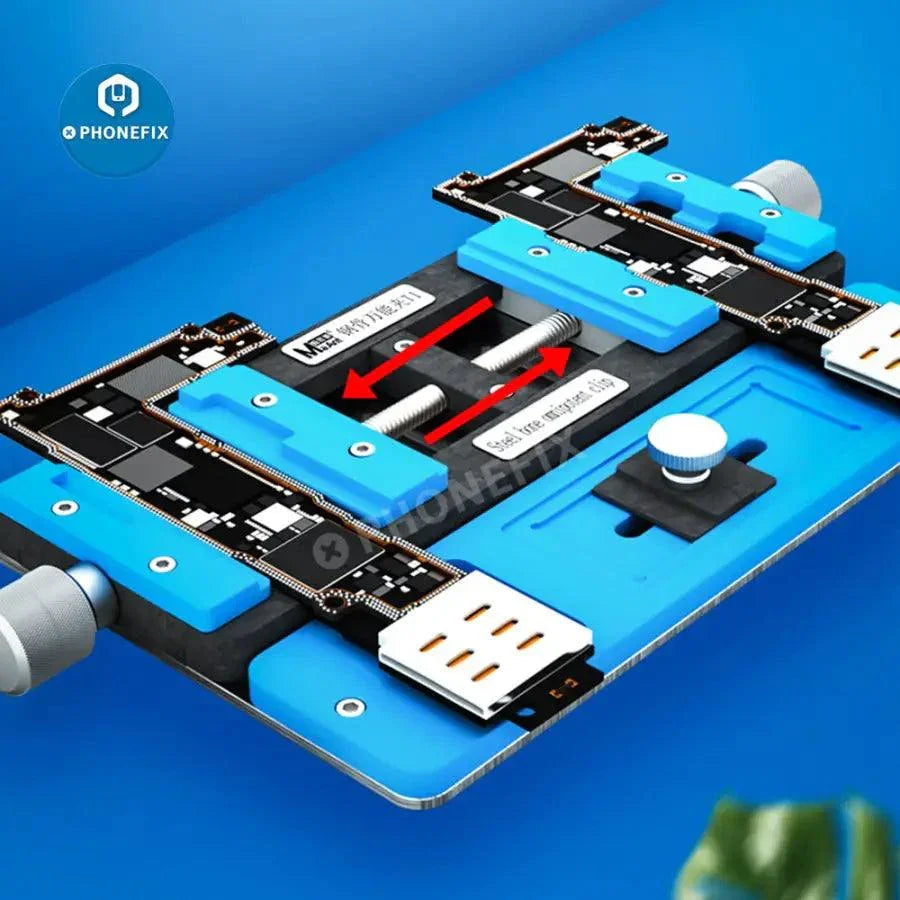 MaAnt-T1 universal PCB holder for circuit boards, PHONEFIX soldering fixture for motherboard repair and circuit assembly.