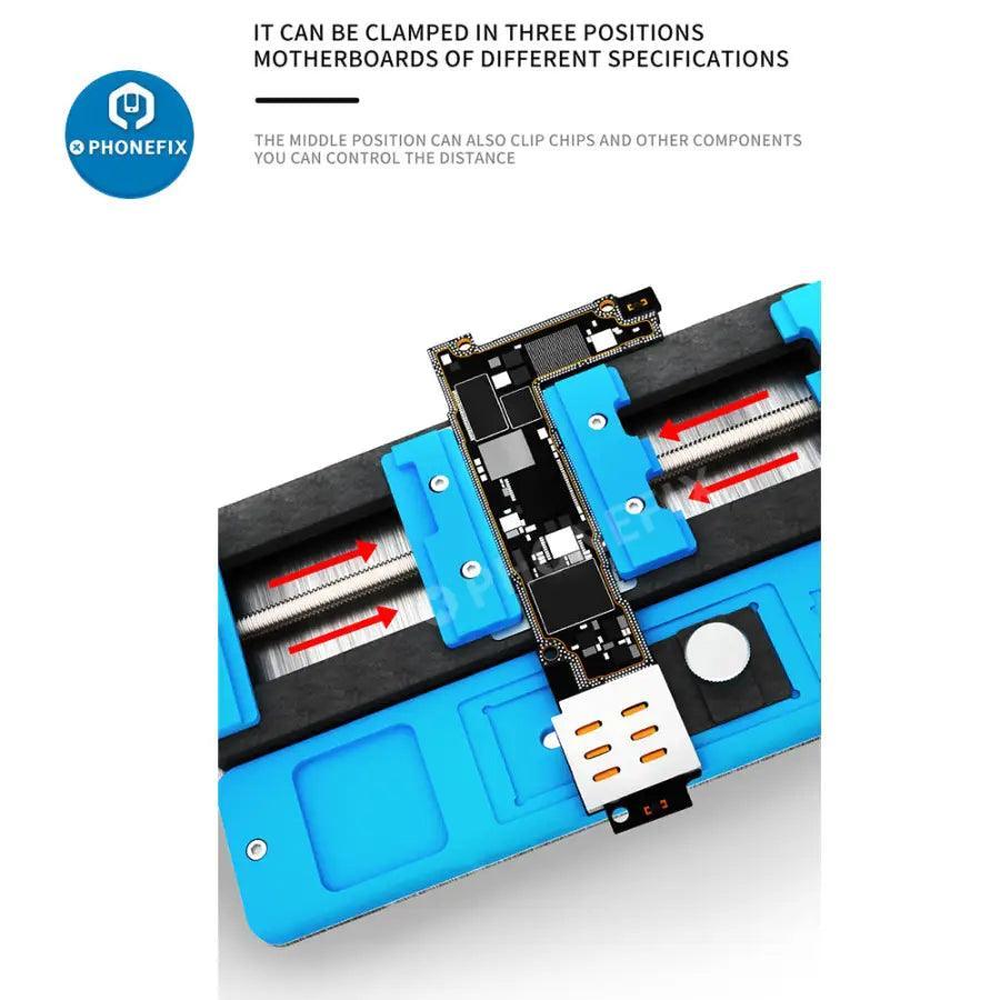 MaAnt-T1 universal PCB holder for circuit board soldering, used to secure motherboards during soldering, by PHONEFIX.