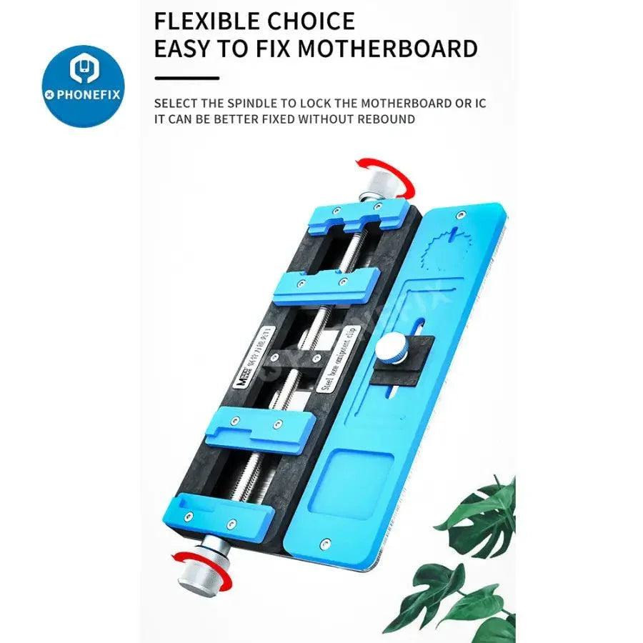MaAnt-T1 universal PCB holder for circuit board soldering, PHONEFIX brand, used for motherboard assembly and repair.