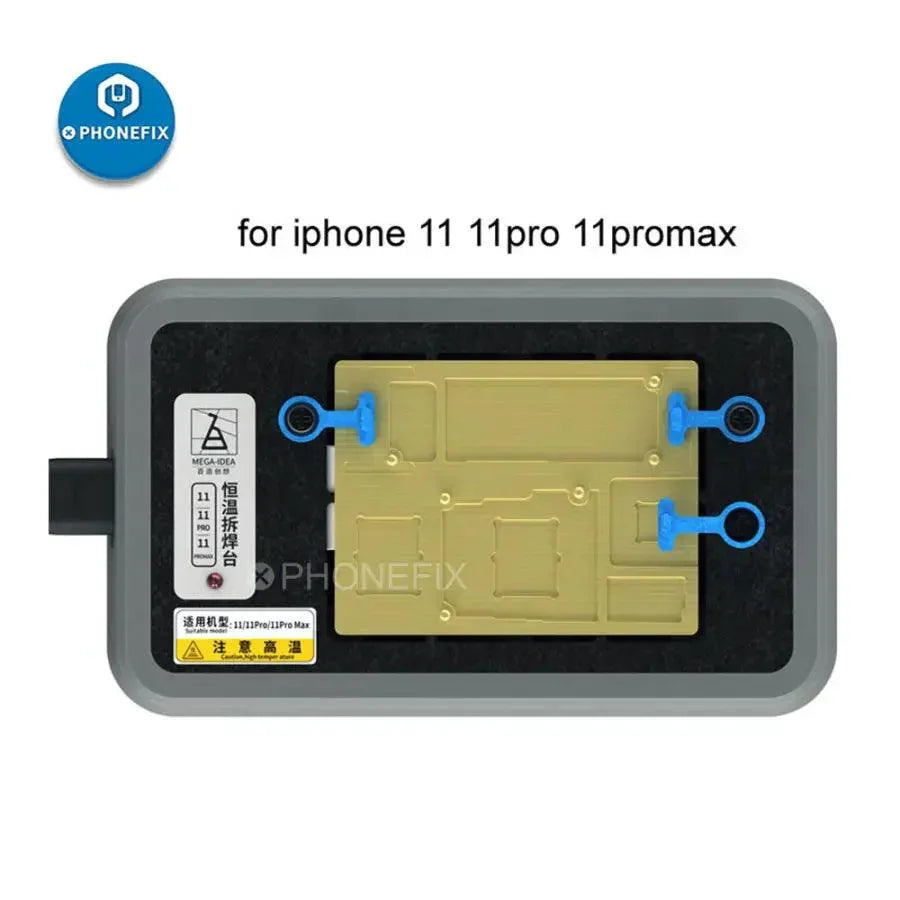 PHONEFIX MEGA-IDEA PCB preheater platform for iPhone X to 11 Pro Max, a versatile soldering tool for phone repair technicians.