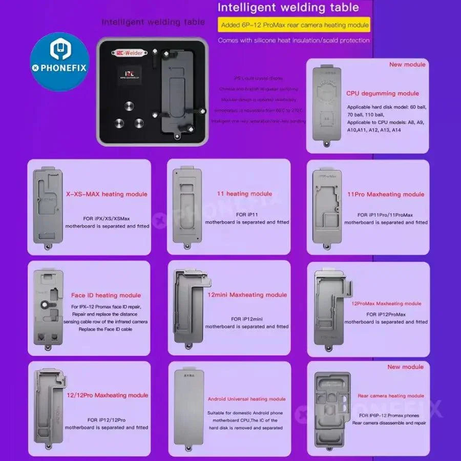PHONEFIX i2C-Welder intelligent desoldering platform for iPhone X-14 Pro Max, PCB soldering tool with multiple functions.