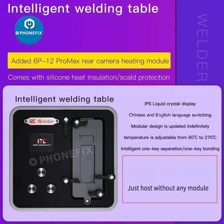 PhoneFix i2C-Welder intelligent desoldering platform for iPhone X-14 Pro Max, PCB soldering tools with 7-in-1 design and 110V power.