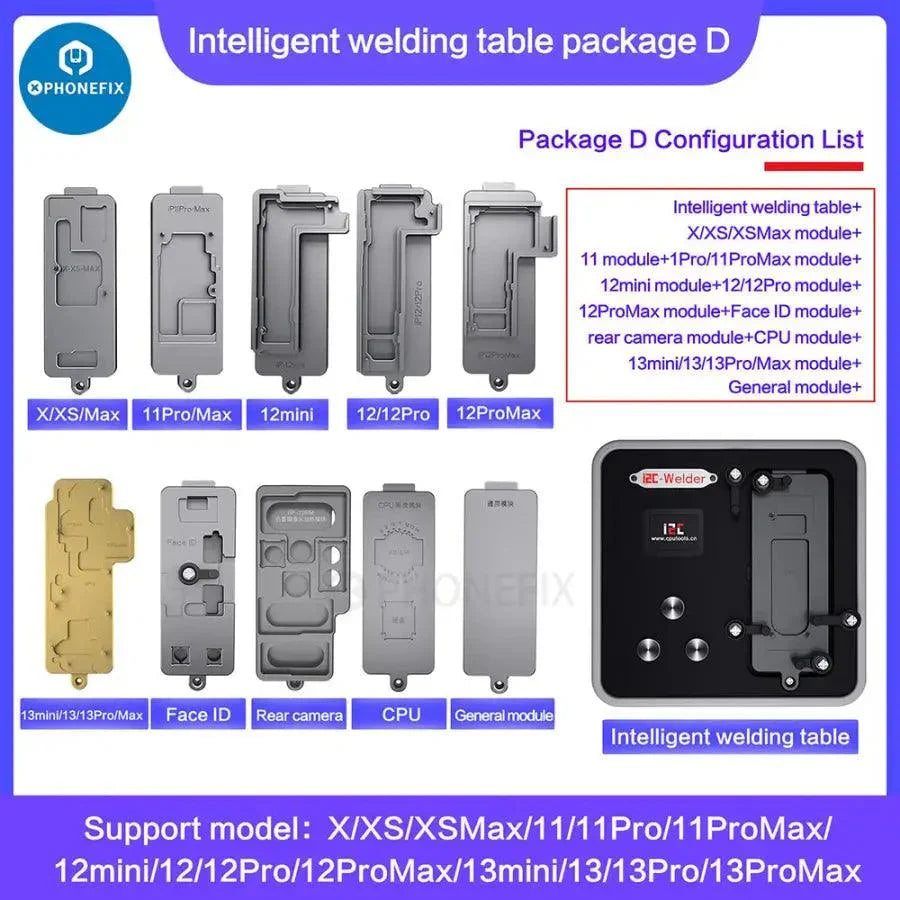 PHONEFIX i2C-Welder intelligent desoldering platform for iPhone X-14 Pro Max, PCB soldering tool with multiple functions and 110V power.