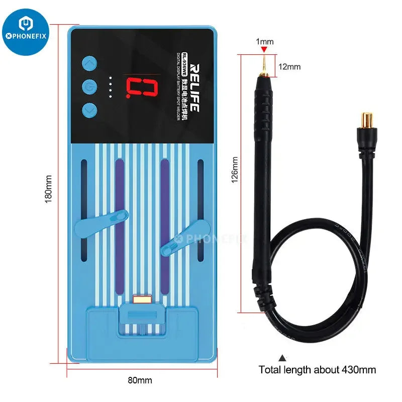 PhoneFix RL-936WE battery spot welding machine for phone and computer repair, PCB soldering tool, compact and precise welding device.