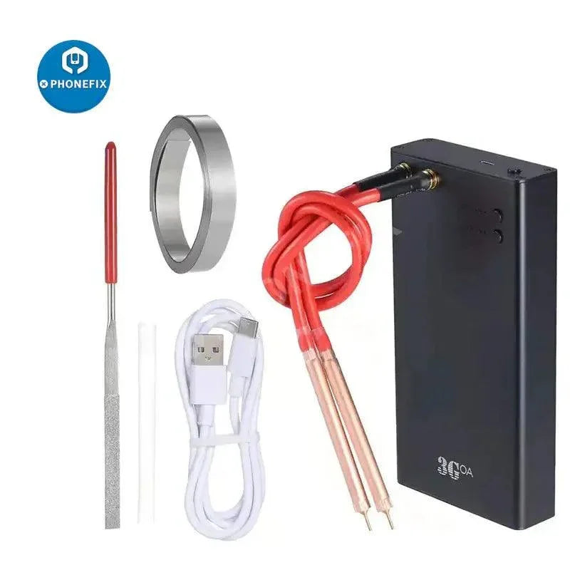 Portable 3GOA Spot Welder 650A by PHONEFIX for DIY battery repair and PCB soldering, shown in a compact, handheld design.