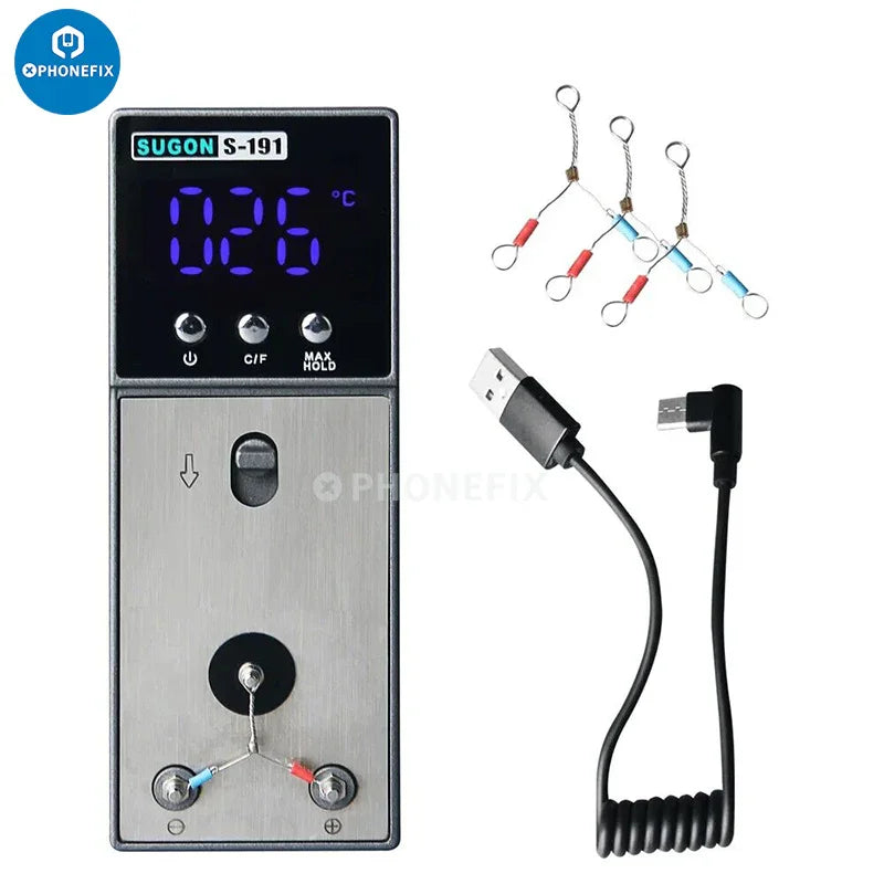 Sugon S-196 temperature tester and hot air soldering station for PCB soldering, branded PHONEFIX, with temperature display and control.