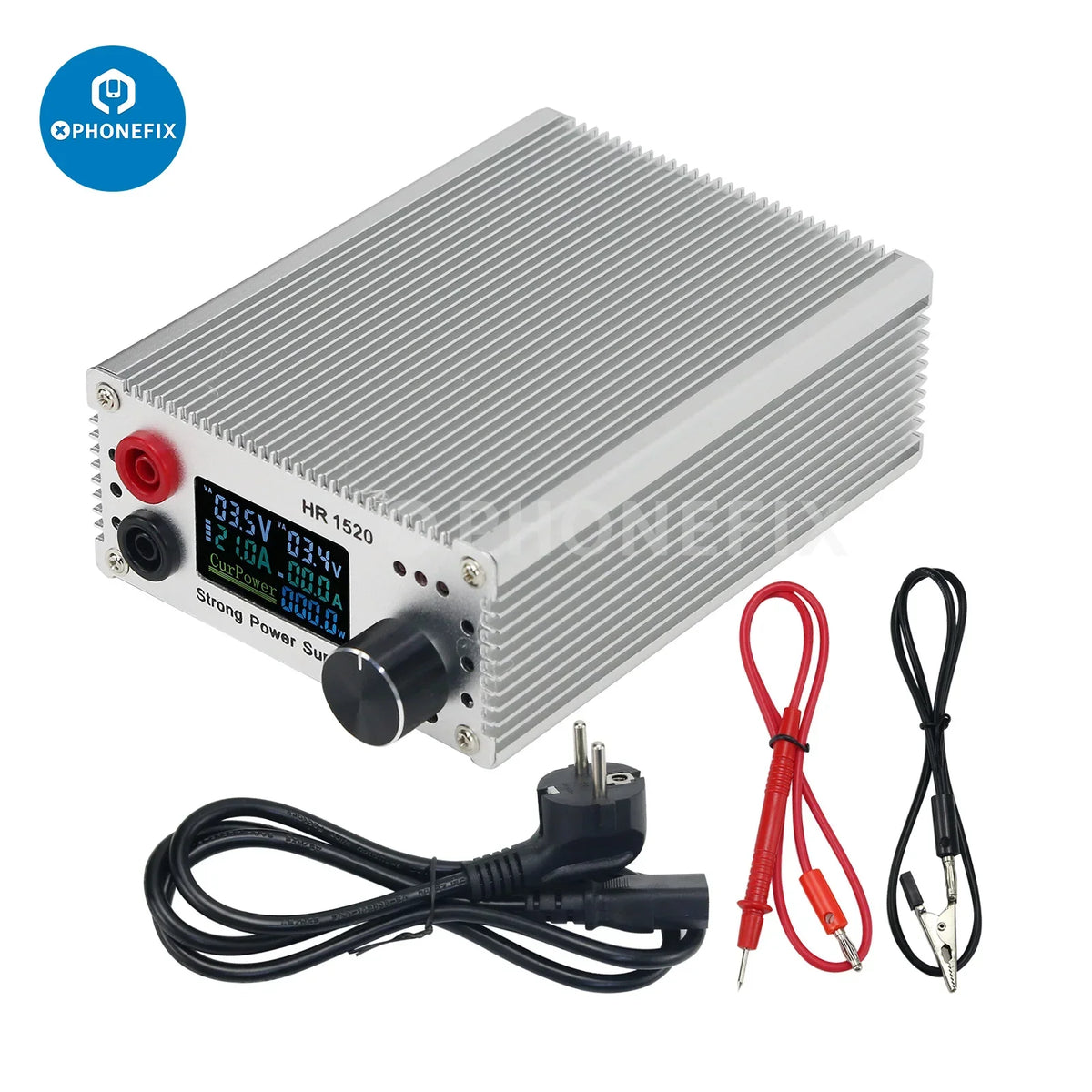PHONEFIX FoneKong ShortKiller PCB circuit board soldering tool for short circuit repair, shown with electronic components and repair tips.