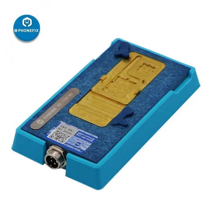 PhoneFix SS-T12A desoldering pre-heating station for iPhone motherboard, PCB soldering tool with digital controls and heating elements.