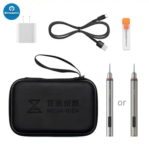 Fer à repasser électrique nano à charge rapide MEGA-IDEA 20W de PHONEFIX pour le soudage et la réparation de circuits imprimés, avec un design compact et un contrôle précis de la température.