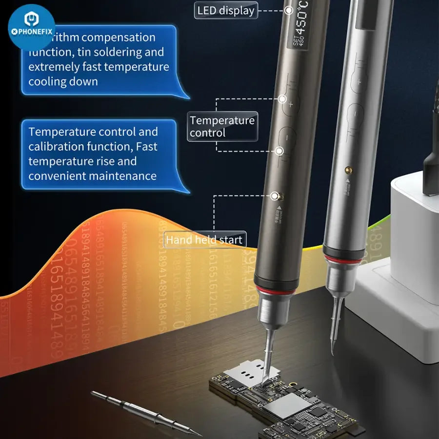 Fer à souder nano électrique MEGA-IDEA 20W à charge rapide pour la réparation et le soudage de circuits imprimés, marque PhoneFix, avec un design compact et élégant pour le soudage électronique.