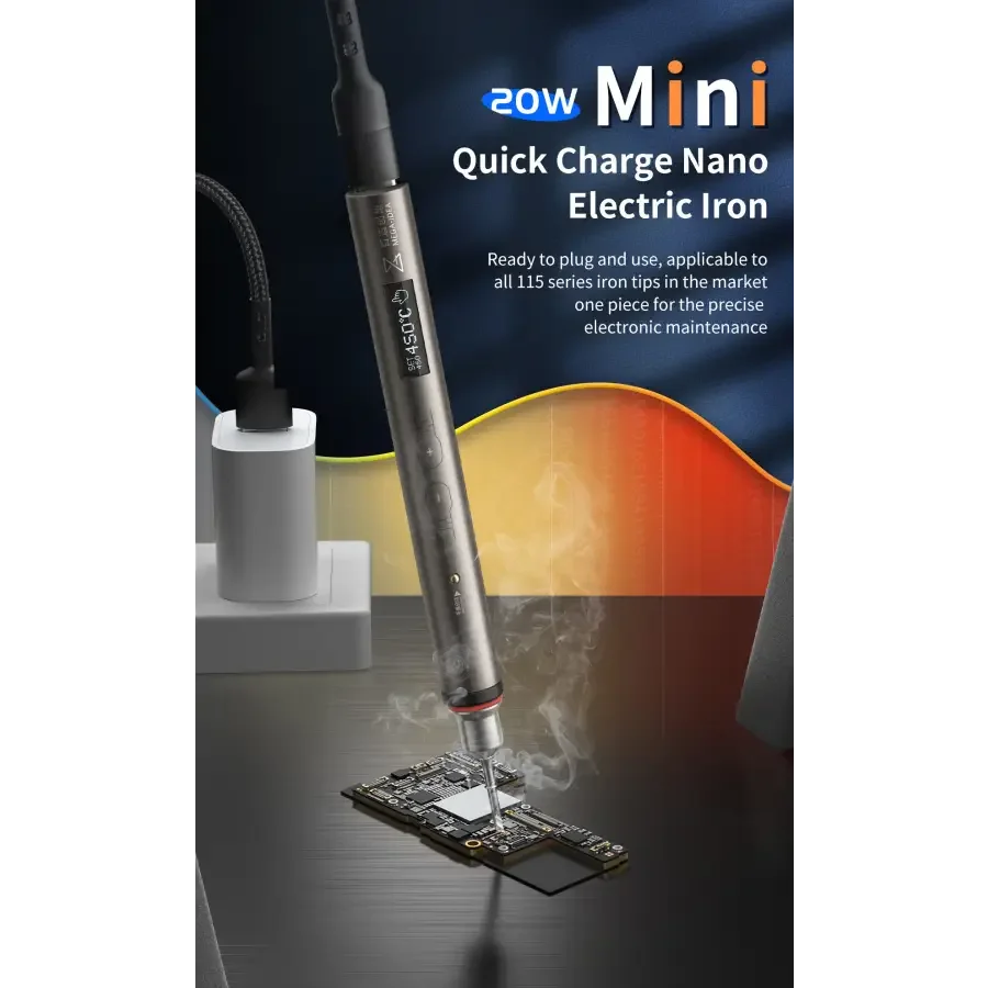 Fer à souder nano électrique MEGA-IDEA 20W à charge rapide pour la réparation et le soudage de circuits imprimés, outil de soudage PHONEFIX au design compact pour la réparation électronique