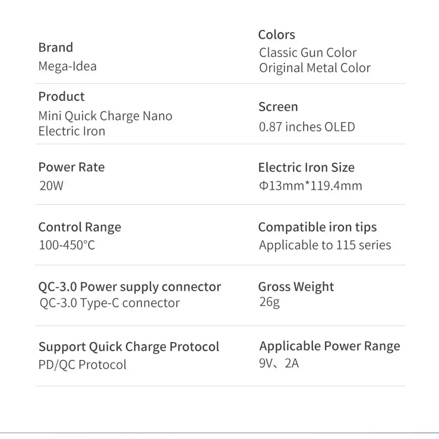 Fer à souder nano électrique MEGA-IDEA 20W à charge rapide pour la réparation et le soudage de circuits imprimés, marque PHONEFIX, outil de soudage compact avec pointe de précision.