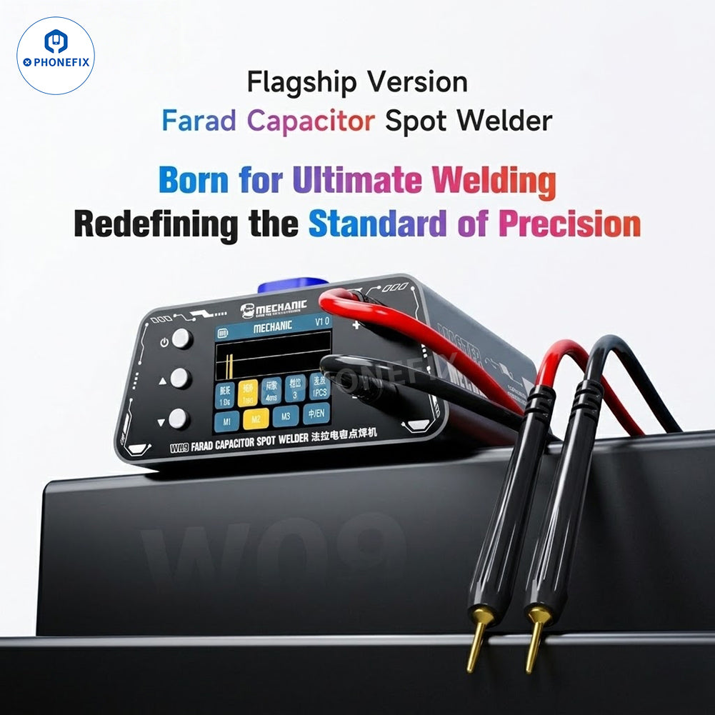 PhoneFix W09 Farad Capacitor Spot Welder used for battery cell welding, suitable for PCB soldering and electronics repair.