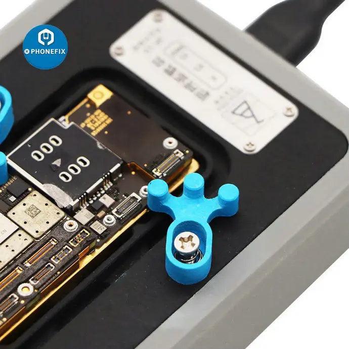 PHONEFIX Qianli 3-in-1 pre-heating desoldering platform for iPhone PCB repair, featuring multiple soldering tools for electronics repair.
