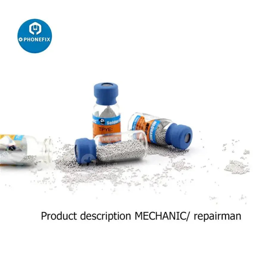 PhoneFix MECHANIC XZ10 lead-free soldering tin balls for PCB soldering, small metal solder particles for electronic repairs.