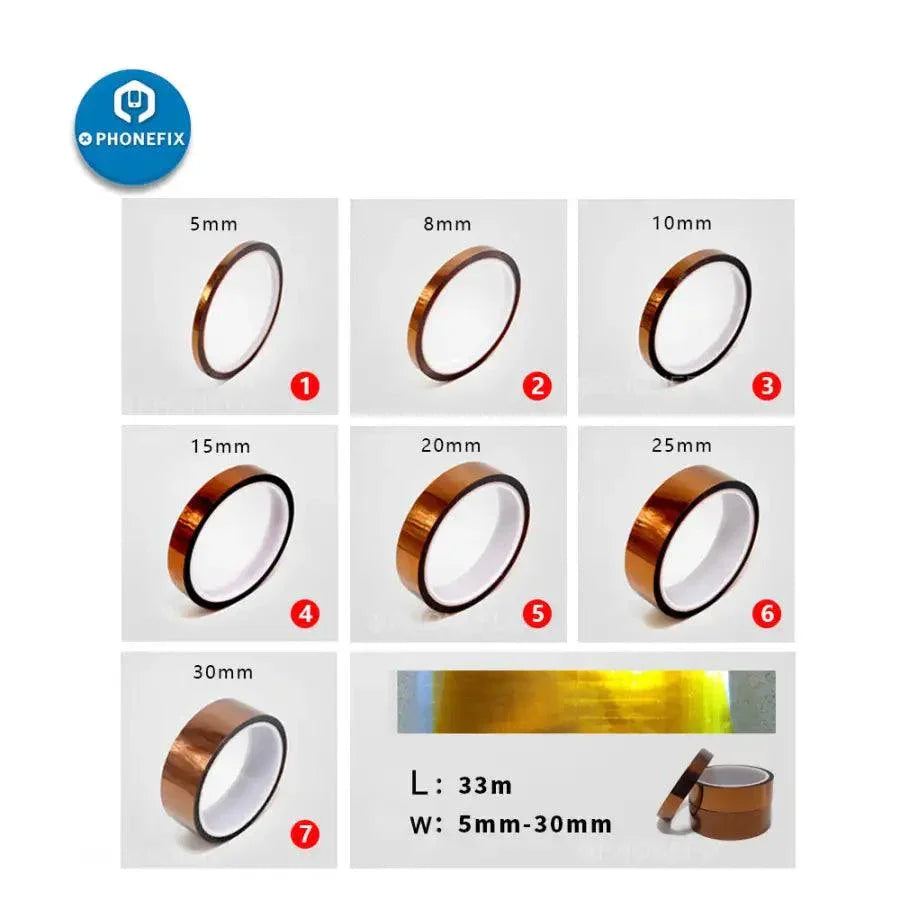 Polyimide heat-resistant adhesive tape for phone BGA soldering, used as phone consumables by PHONEFIX for circuit repair.