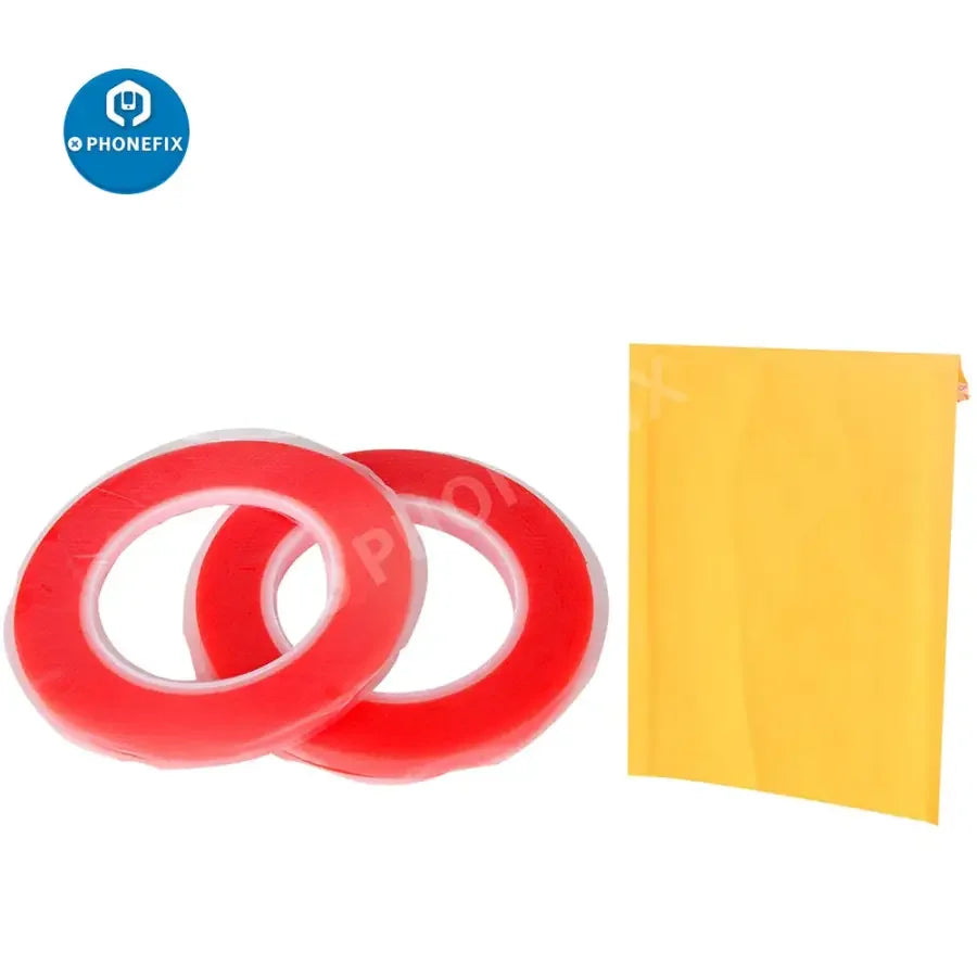 PhoneFix heat-resistant double-sided adhesive tape for phone repair, 5/10mm, showing the tape applied on a mobile device component.