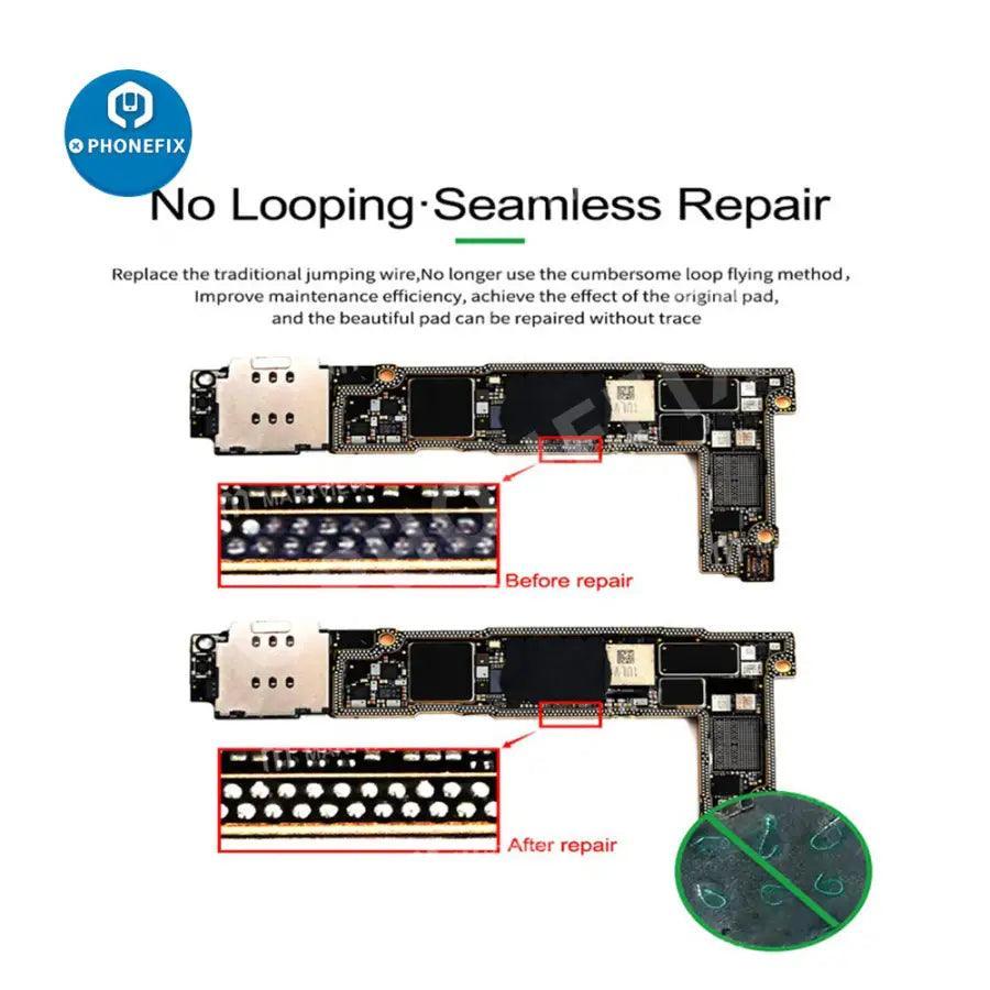 Piezas de terminales de soldadura Relife RL-007GA para reparación de placas de teléfonos, diseñadas para la reparación de teléfonos y la soldadura de componentes electrónicos.