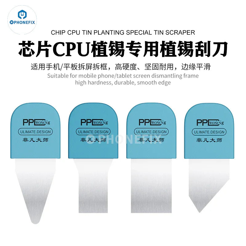 Set of 7 PHONEFIX ultra-thin metal blade phone and tablet opening tools for disassembly and repair.