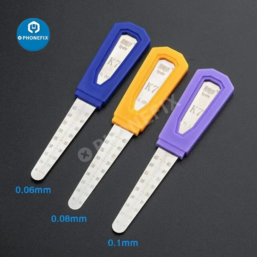 Stainless steel ruler phone disassembly opening tool by PHONEFIX, 0.06mm-0.1mm thickness, used for opening phone cases.