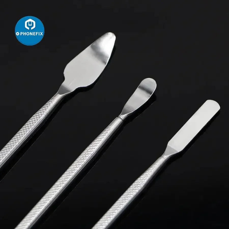 PHONEFIX 8-in-1 metal pry tools set for phone and tablet repair, includes opening tools and prying tools for device disassembly.