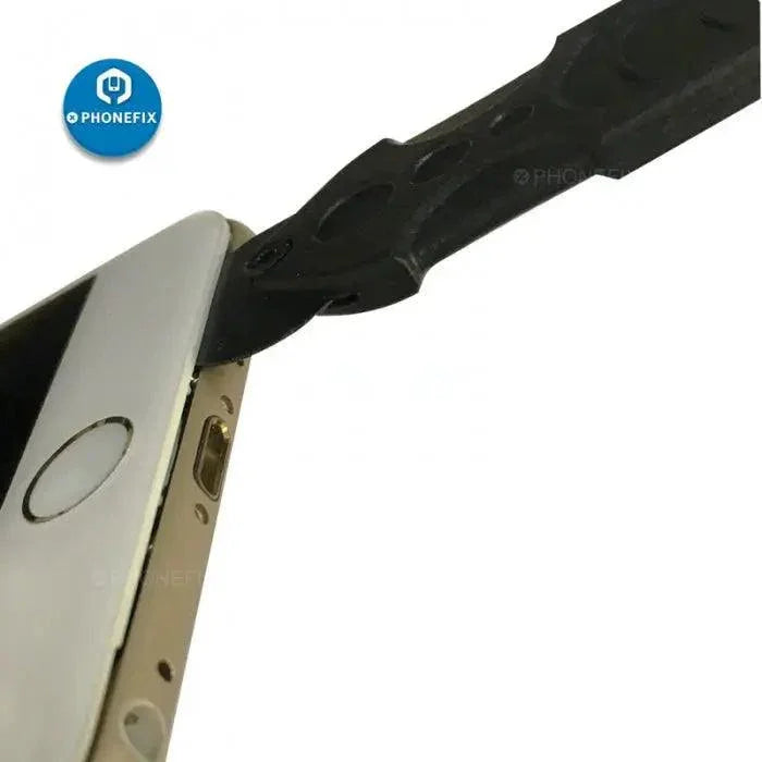Black carbon fiber roller lever crowbar phone opening tool by PHONEFIX for opening and splitting phone frames.