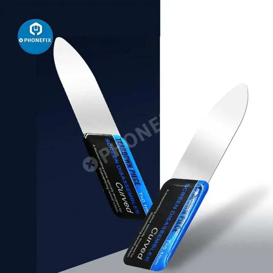 PhoneFIX curved LCD screen opening metal pry tool for phone disassembly and repair, designed for safely opening curved screens.