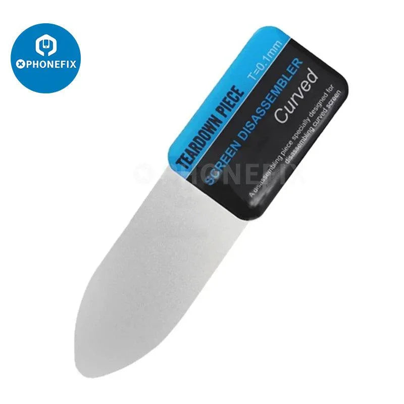 PhoneFIX curved LCD screen opening metal pry tool for phone disassembly and repair, designed for safe screen removal.