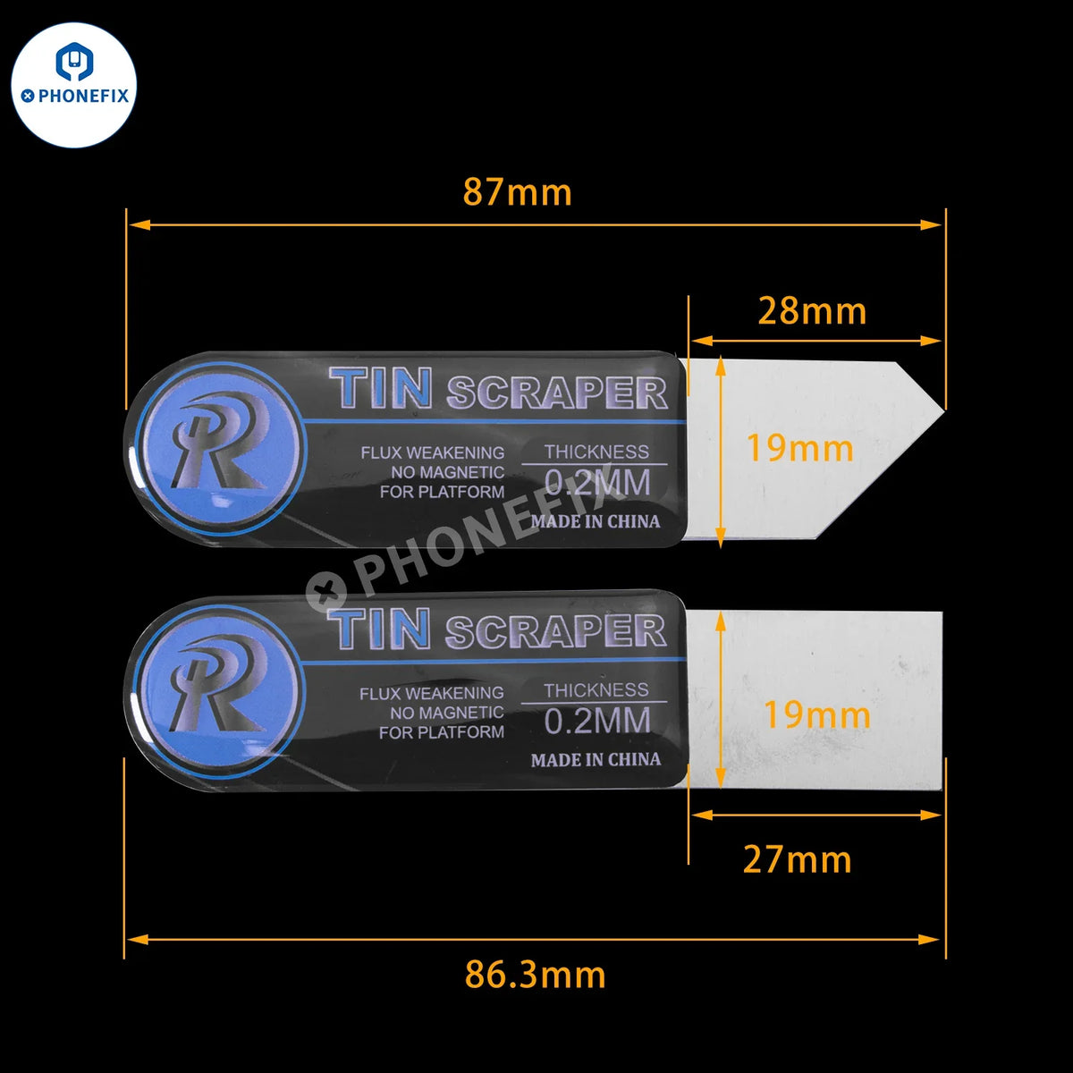PHONEFIX curved LCD screen opening metal pry tool for phone disassembly and repair, designed for safe screen removal.