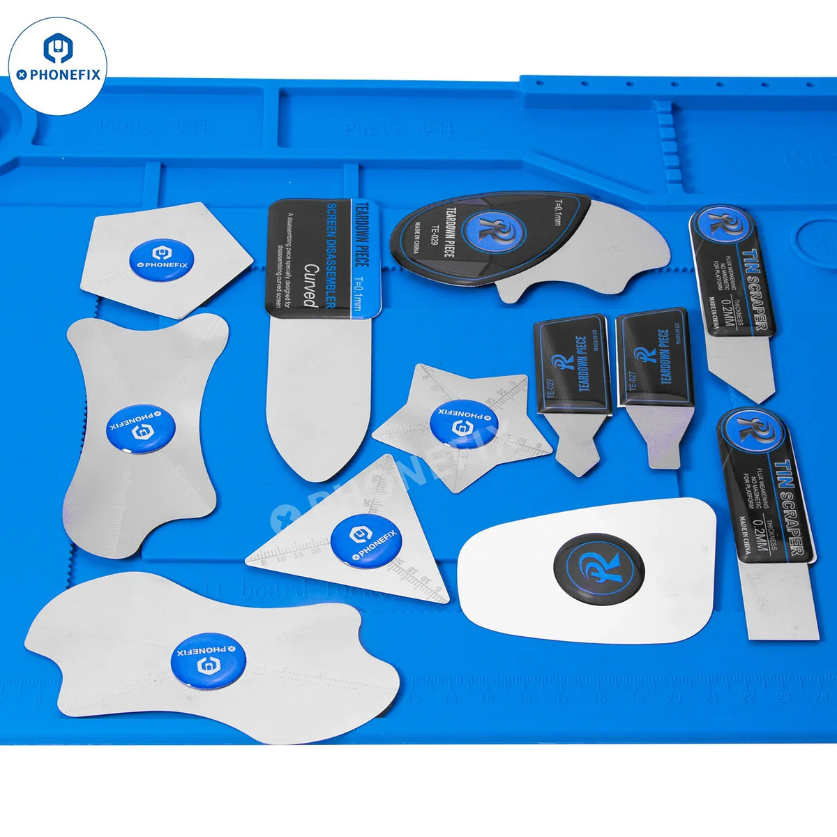 PhoneFIX curved LCD screen opening metal pry tool for phone disassembly and repair, designed for safe screen removal.