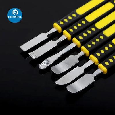 PHONEFIX 6-in-1 dual ends metal pry bar crowbar kit for mobile phone opening and repair, durable phone opening tool set.