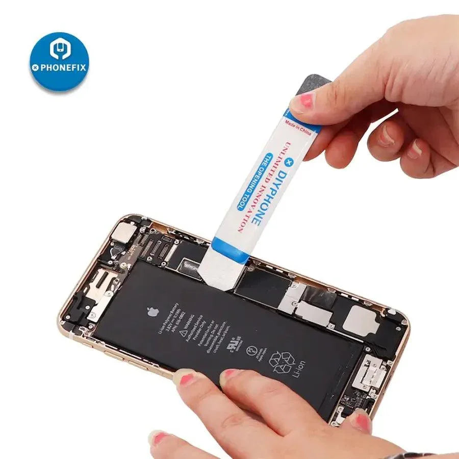 PhoneFIX 5-piece plastic card pry blade repair tool kit for phone screen opening and repair, includes scrapers and opening tools.