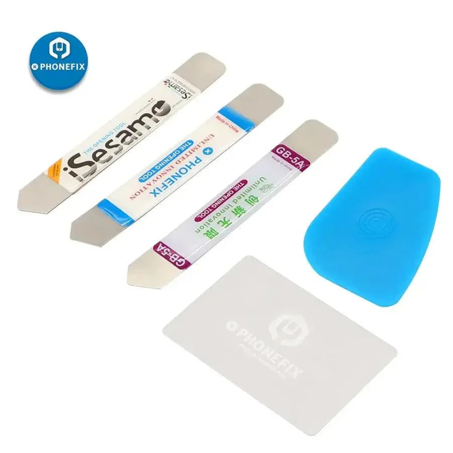 PHONEFIX 5-pack plastic pry blade and screen opening scraper repair tools for phone repair and screen removal.