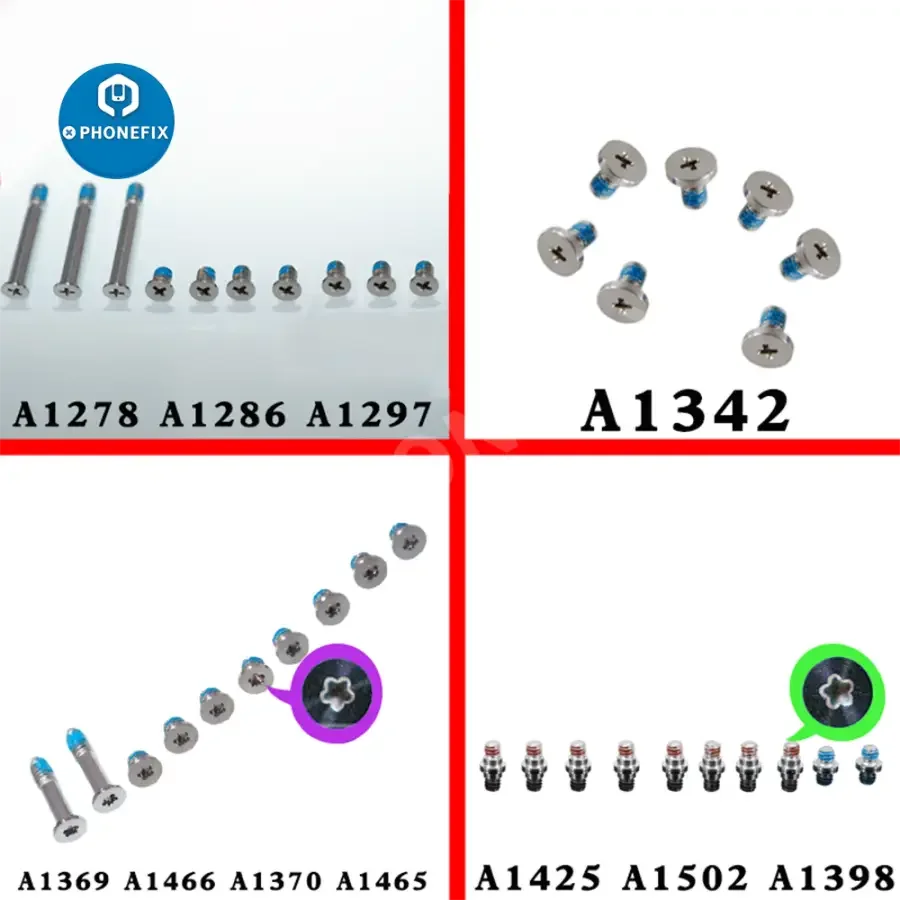 Set of Apple MacBook Pro and Air Retina back cover screws by PHONEFIX, designed for secure attachment and easy replacement.