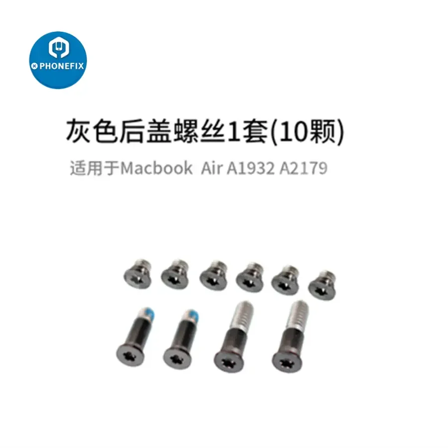 Set of 10 PhoneFIX Apple MacBook Pro Air Retina laptop back cover screws for secure attachment and repair.