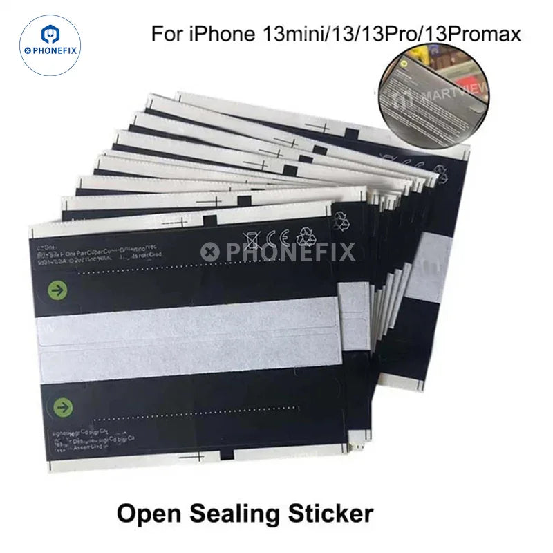 Autocollant de scellage PhoneFIX pour l'emballage des iPhone 13/14/15/16/17 Pro Max, montrant le sceau adhésif transparent sur une boîte de téléphone.