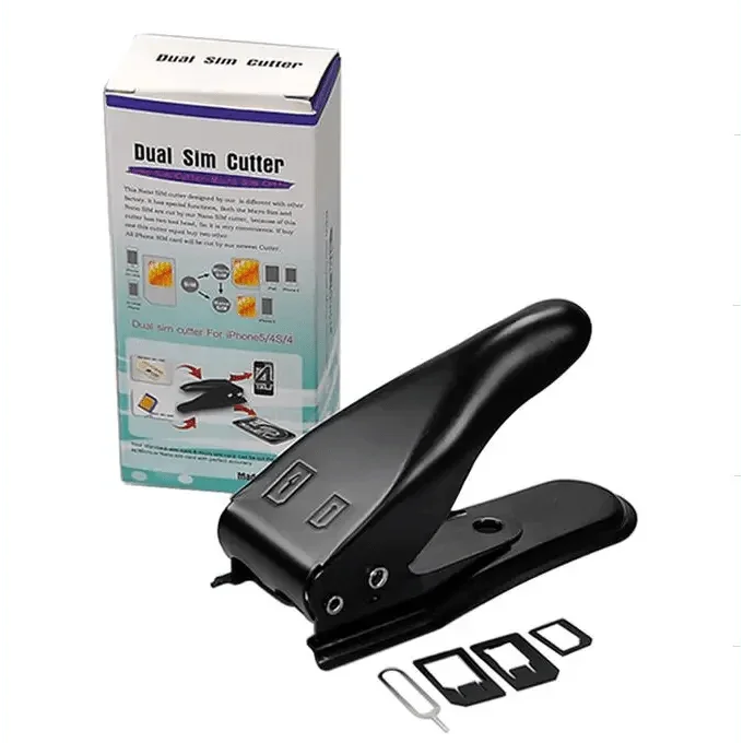 PhoneFIX 2-in-1 Nano Micro SIM card cutter for iPhone and phones, compact tool for cutting SIM cards with precision.