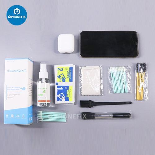 PHONEFIX multifunction cleaning brush toolkit for cell phones, earbuds, tablets, and laptops with various brush tips.