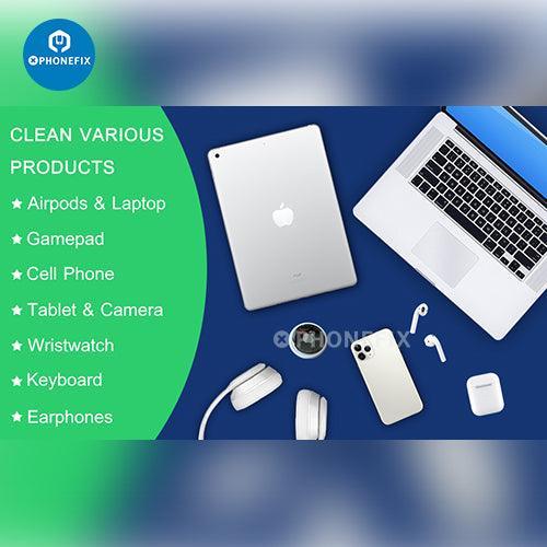 PHONEFIX multifunction cleaning brush toolkit for cell phones, earbuds, tablets, and laptops, featuring various brush and cleaning tools.