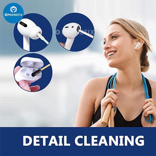 PhoneFix multifunction cleaning brush toolkit for cell phones, earbuds, tablets, and laptops with various brush attachments.