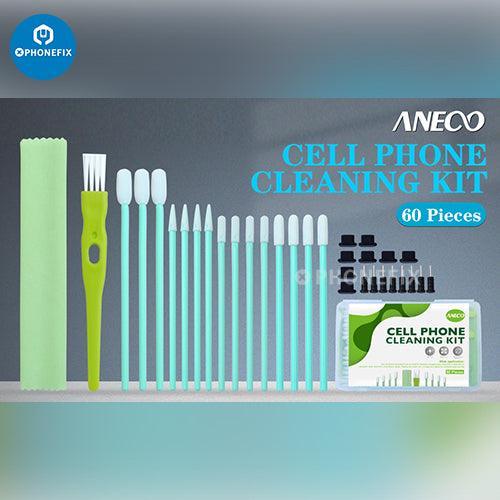 PHONEFIX multifunction cleaning brush toolkit for cell phones, earbuds, tablets, and laptops, featuring various brushes and tools.