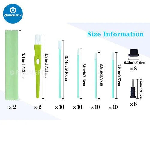 PHONEFIX multifunction cleaning brush toolkit for cell phones, earbuds, tablets, and laptops with various brushes and tools.